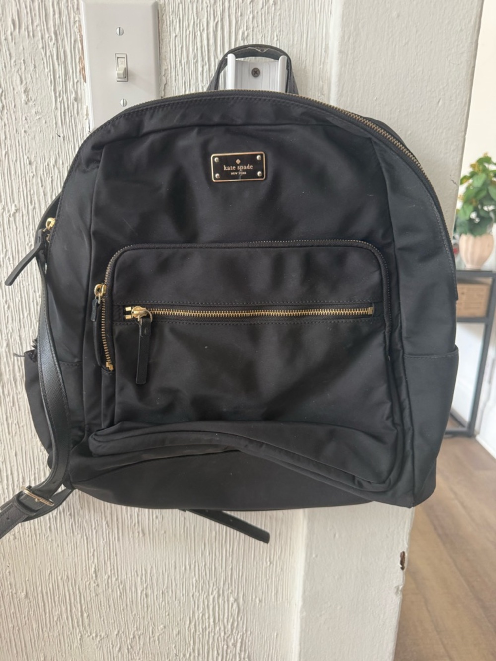 kate spade black nylon backpack with gold hardware